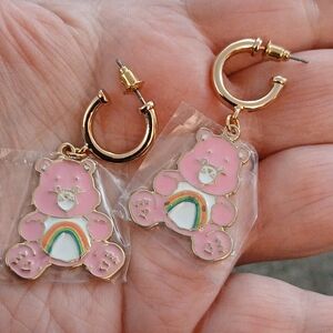 NWOT Care Bears Cheer Bear Dangle Hoop Earrings Women's